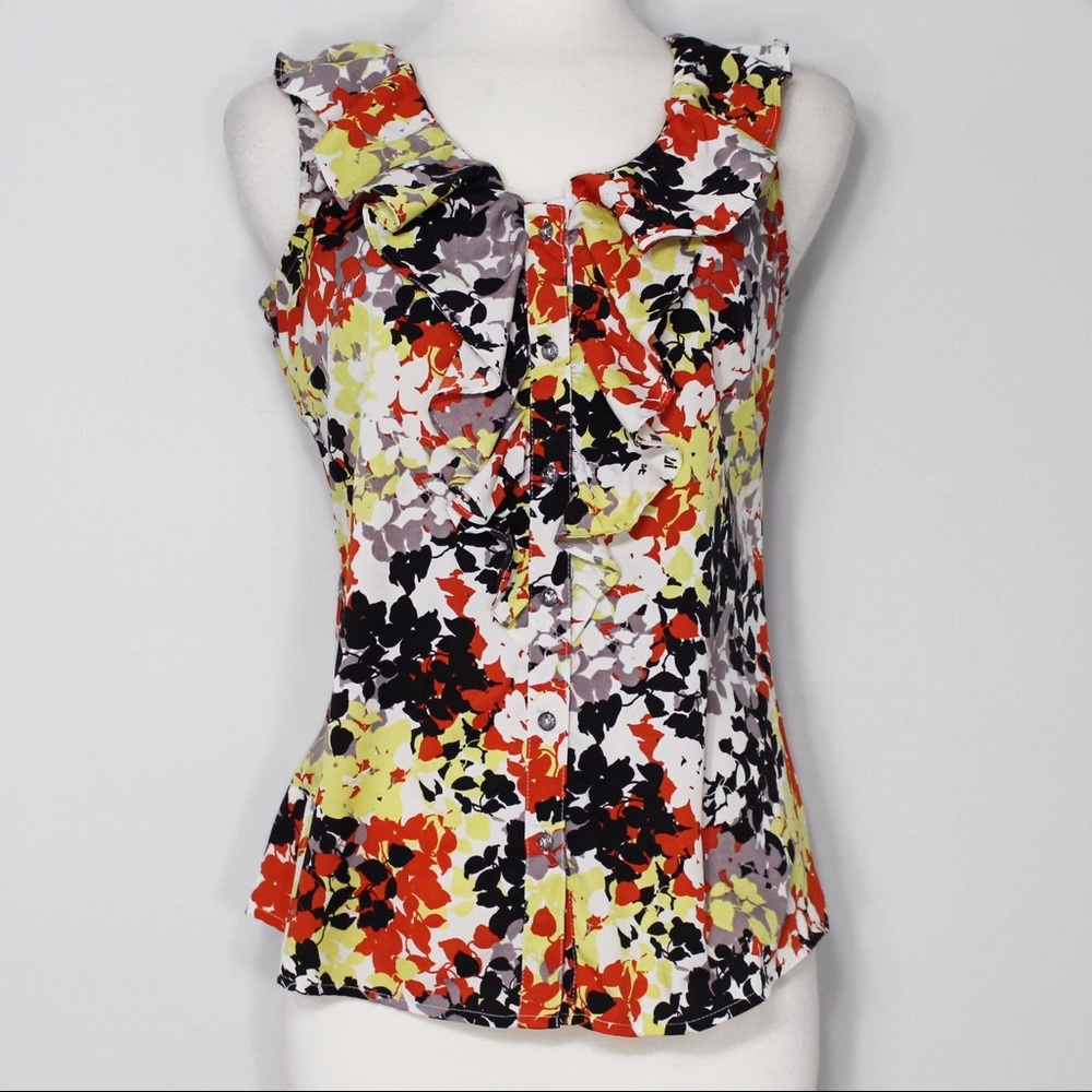 Banana Republic Floral Ruffle Sleeveless Button Down Blouse